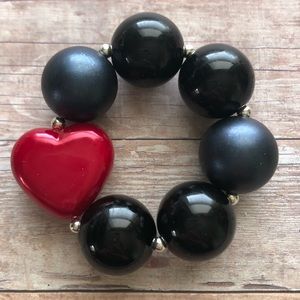 NWT Handmade black & red heart beaded bracelet